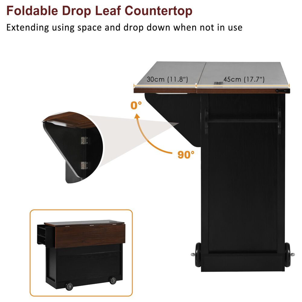 HOMLUX 54" Kitchen Island with Drop Leaf in Black, , large