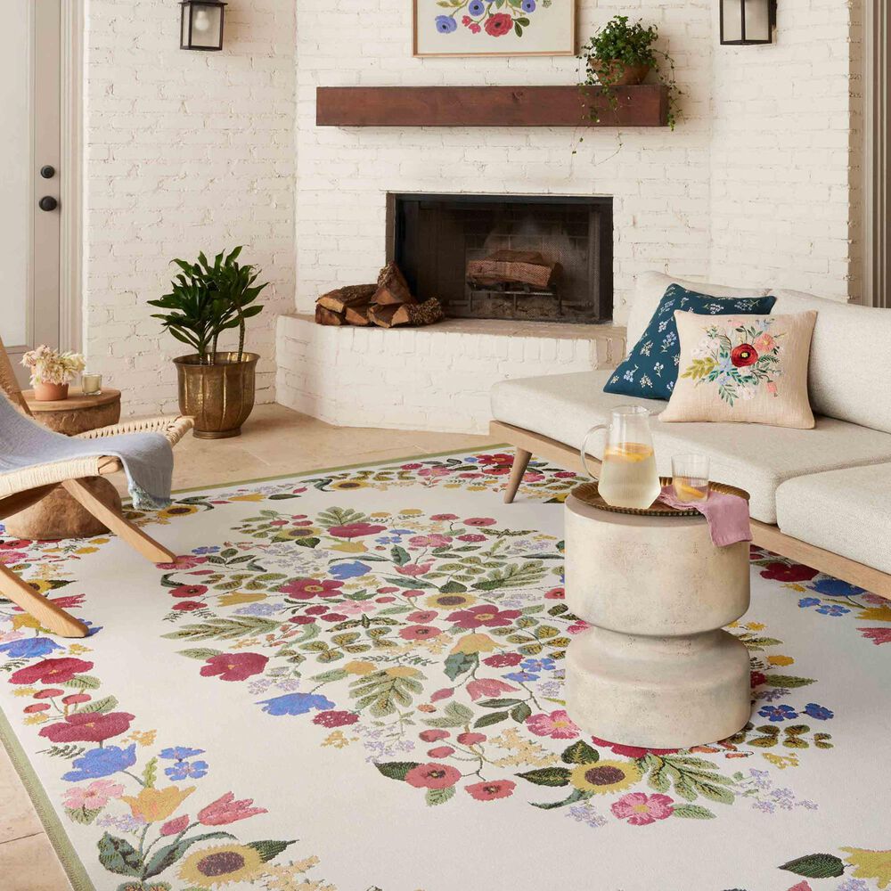Rifle Paper Co. x Loloi Perennial Blossom 3&#39;11&quot; x 5&#39;11&quot; Cream Area Rug, , large