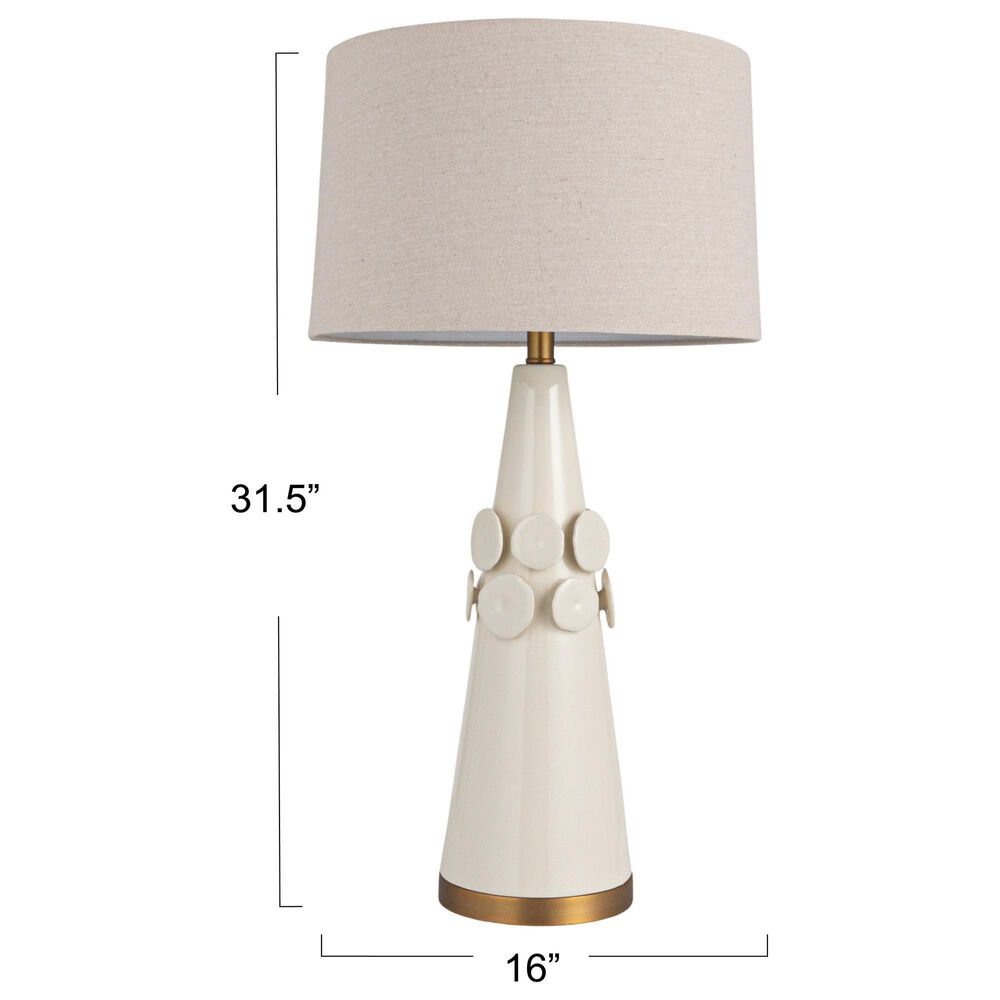 Creative Coop Adeline Stoneware Conical Table Lamp in Cream and Brass, , large