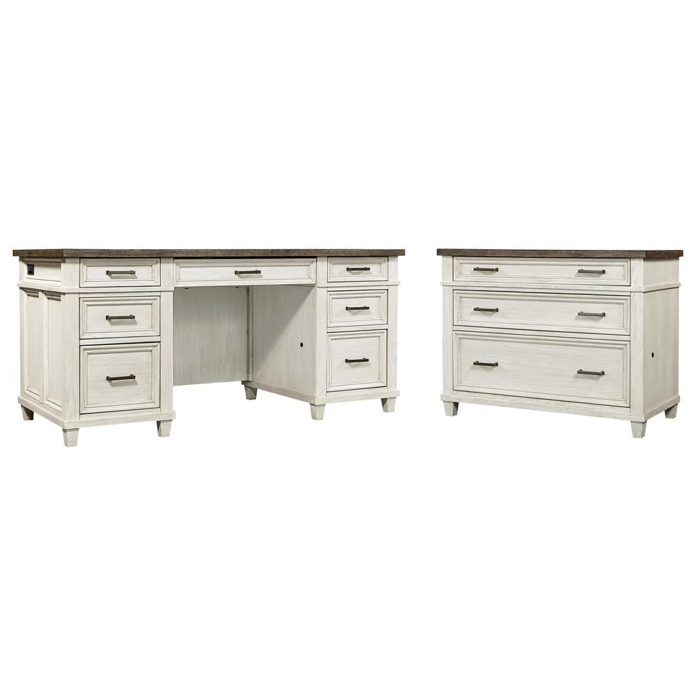 Riva Ridge Caraway 2-Piece Executive Desk and Lateral File Set in Aged Ivory, , large