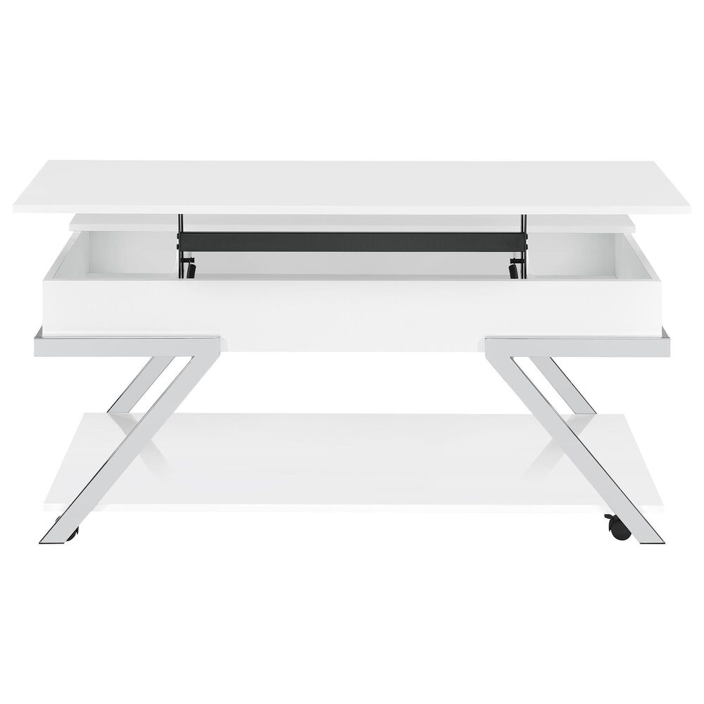 Steve Silver Furniture Zena Lift-Top Cocktail Table with Casters in White and Chrome, , large