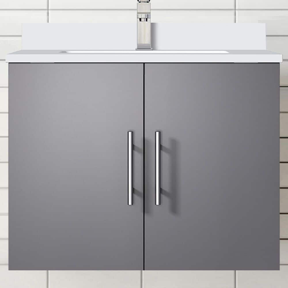 Lexora Home Geneva 24&quot; Single Bathroom Vanity in Dark Grey with 2 cm White Cultured Marble Top and Rectangular Sink, , large