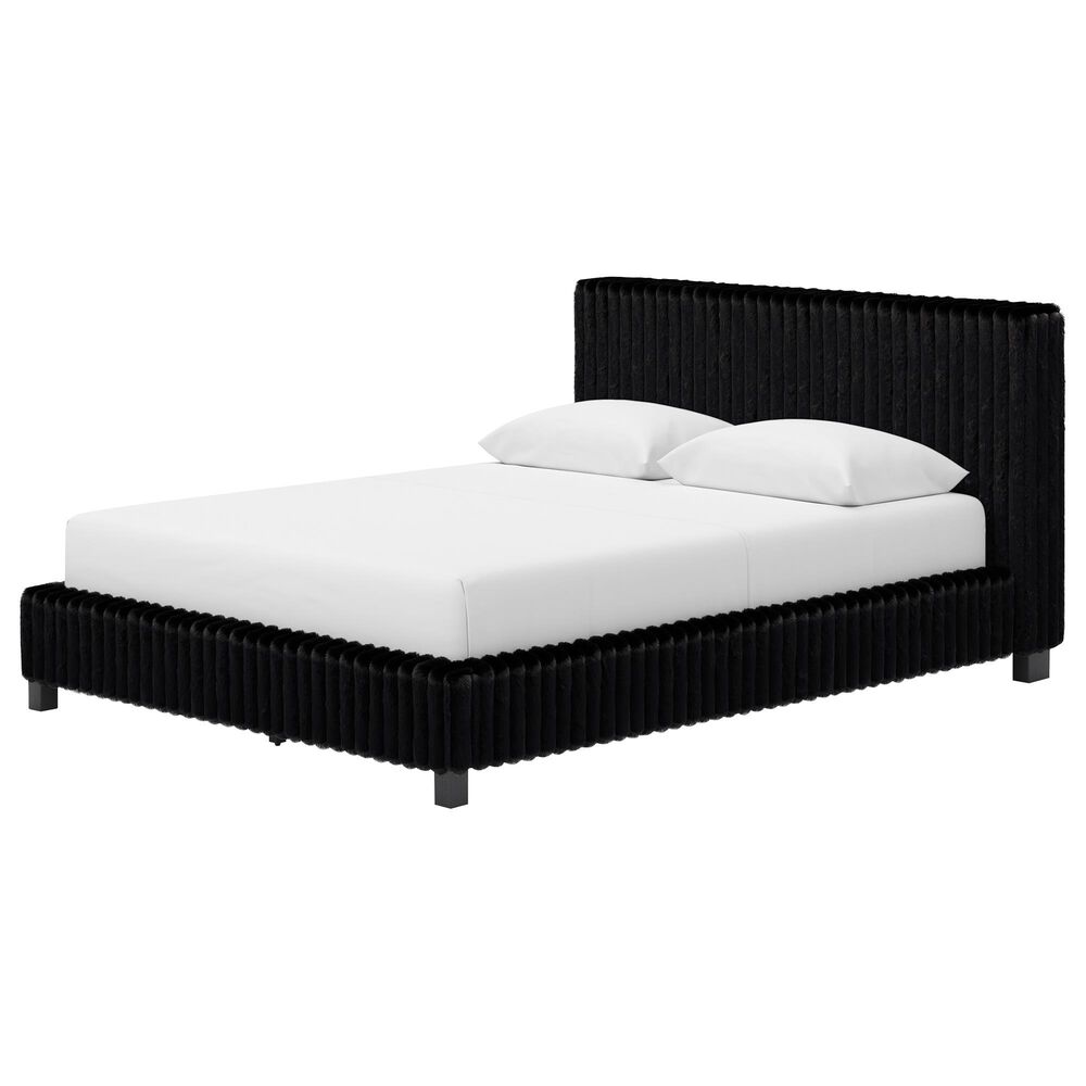 Ashley Zuraleus Queen Upholstered Platform Bed with Two Nightstands in Matte Black, , large