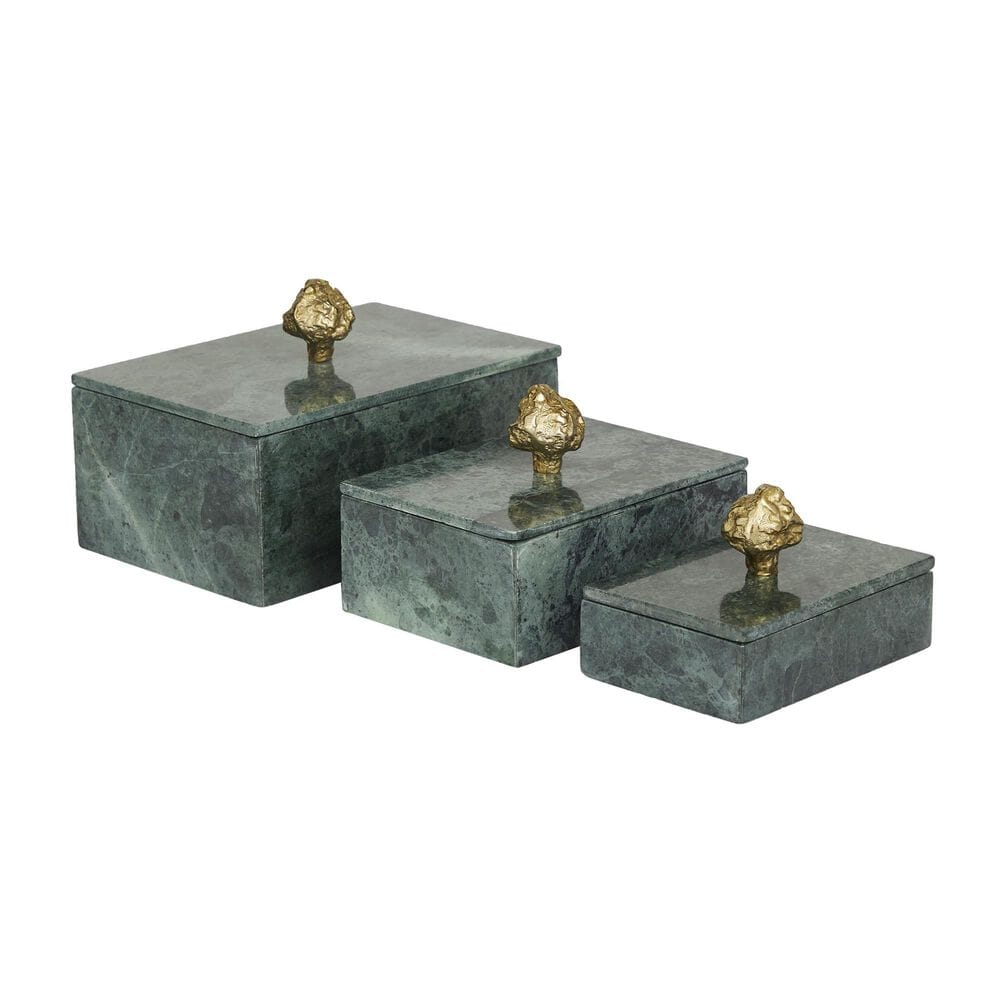 Maple and Jade 3-Piece Decorative Box Set in Vibrant Green, Smoky Gray and Gold, , large