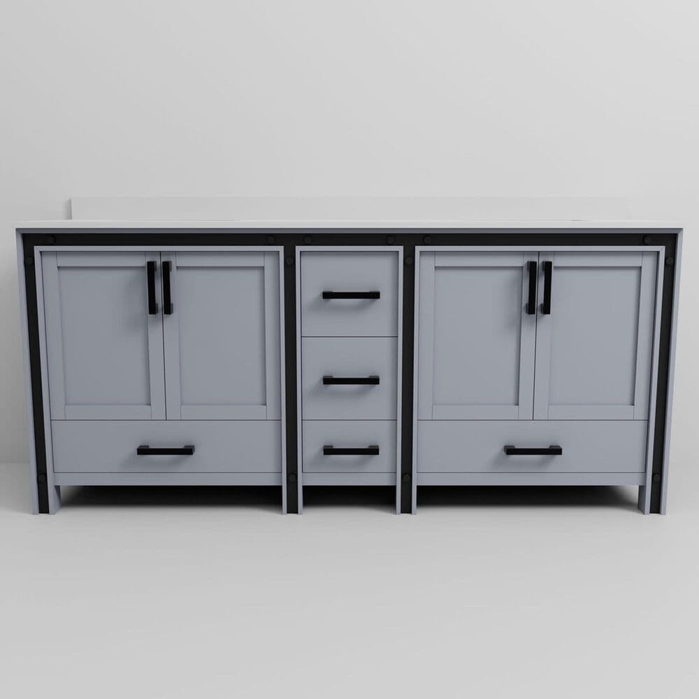 Lexora Home Ziva 80&quot; Double Bathroom Vanity in Dark Grey with 2 cm White Quartz Top and Rectangular Sinks, , large