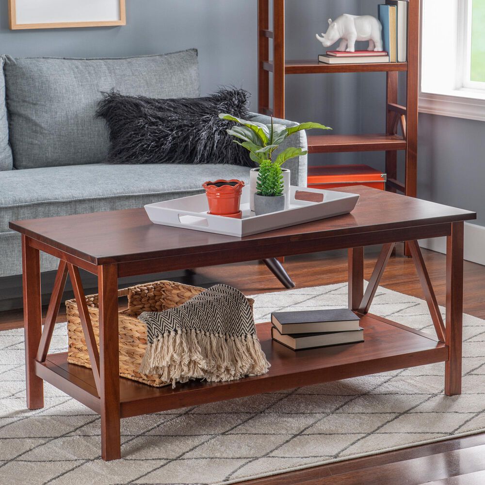 Linon Home Decor Trenton Coffee Table in Antique Tobacco, , large