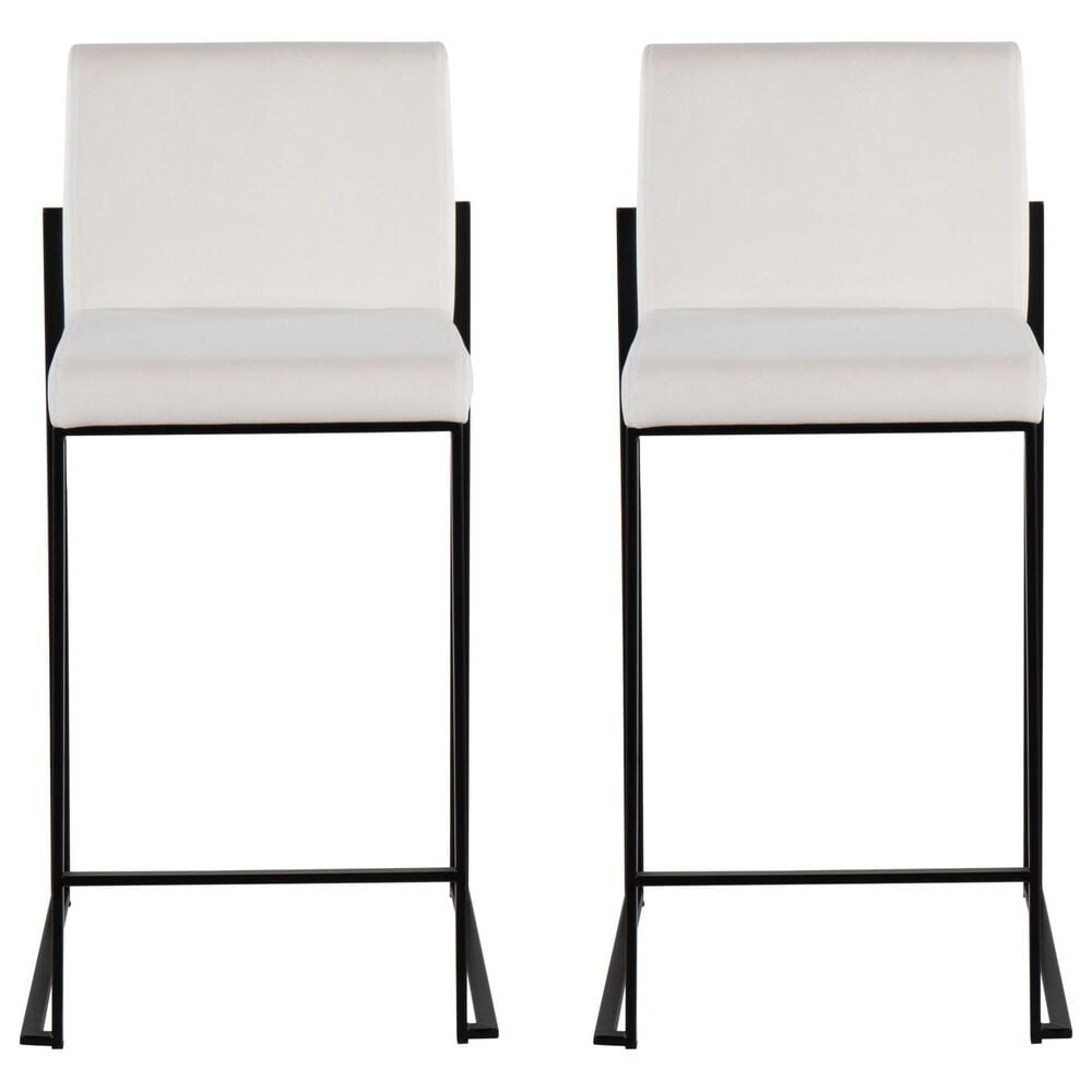 Lumisource Fuji High Back Counter Stool with White Velvet Cushion in Black &#40;Set of 2&#41;, , large