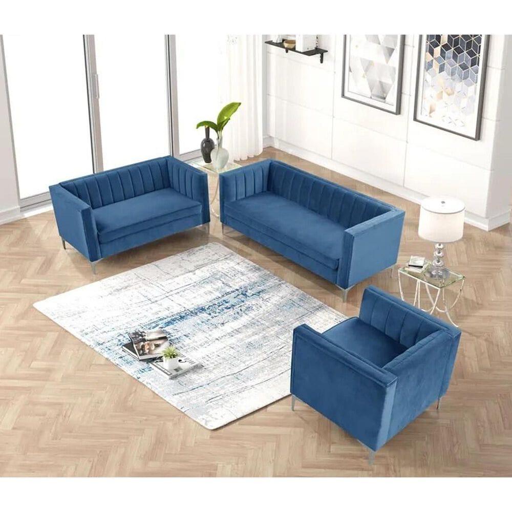 Morden Fort Channel Tufted Chair in Blue Velvet, , large