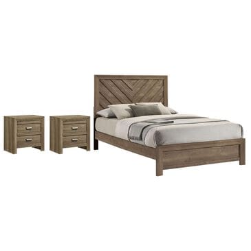 Crown Mark Valor Full Bed with Two Nightstands in Light Brown, , large