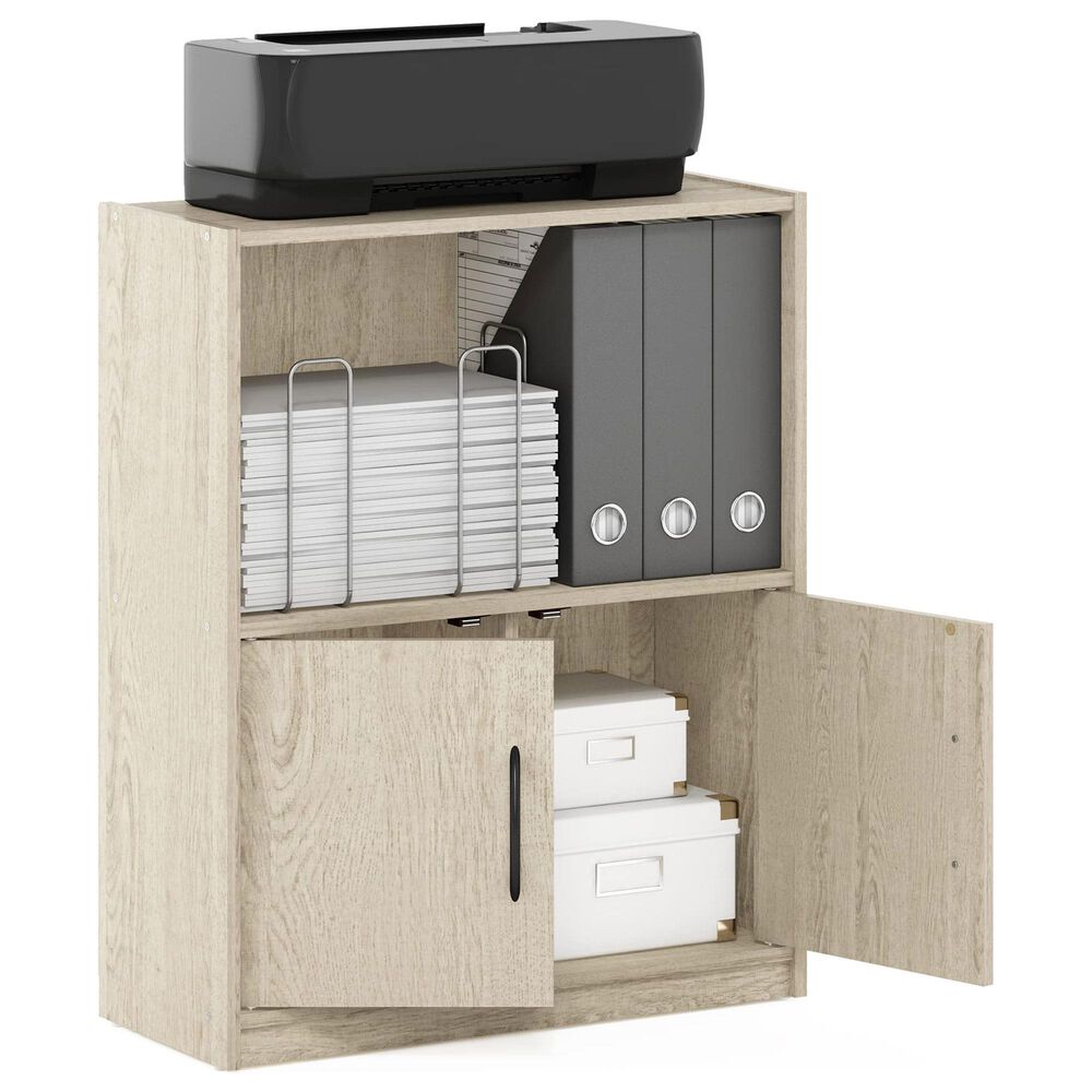 HOMLUX 2-Tier Open Shelf Bookcase with 2-Door Storage Cabinet in Metropolitan Pine, , large