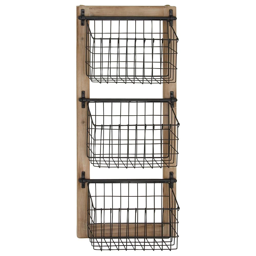 Maple and Jade 3-Slot Decorative Magazine Rack Holder with Suspended Baskets in Matte Black and Brown, , large