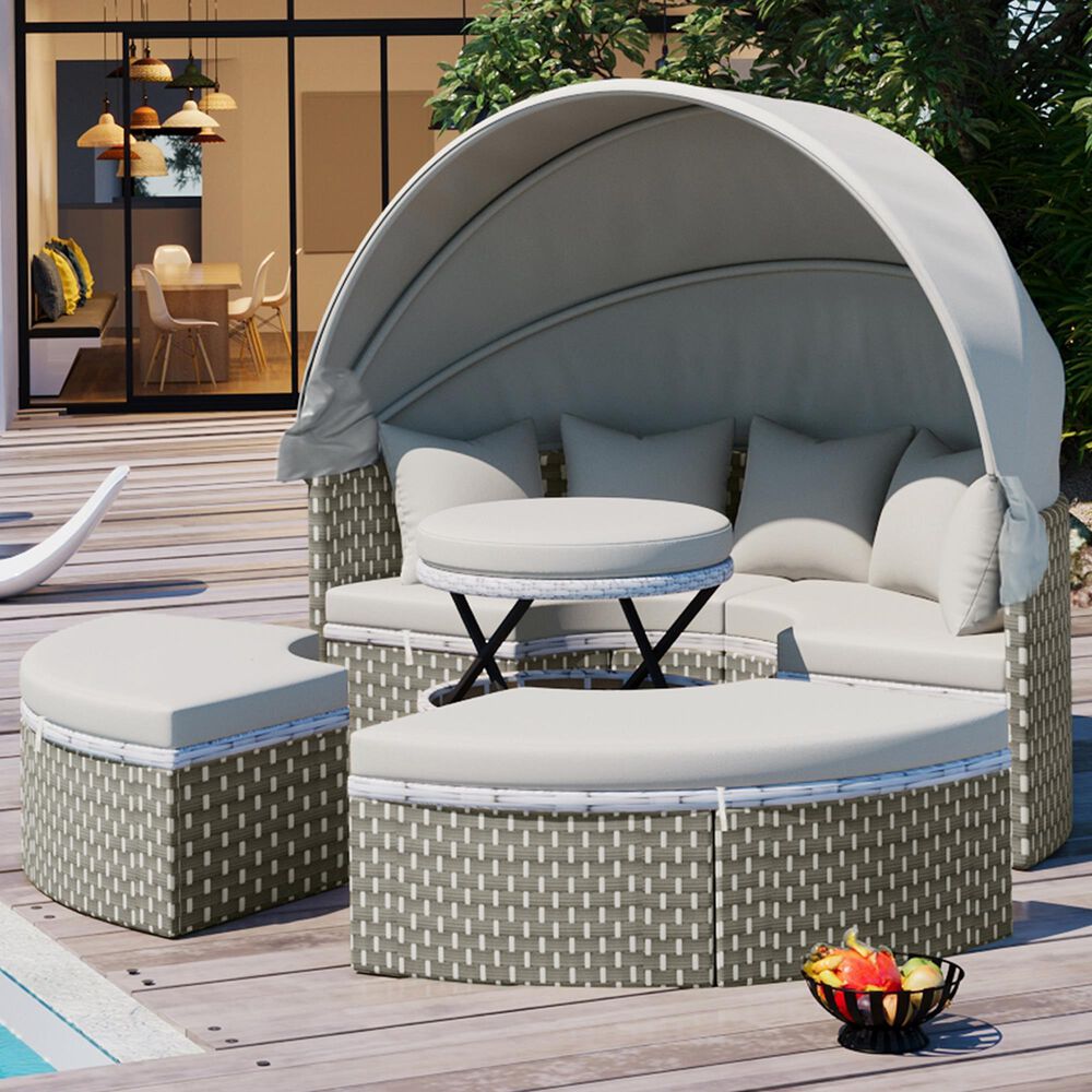 HOMLUX Patio Furniture Round Outdoor Sectional Sofa Set in Grey, , large