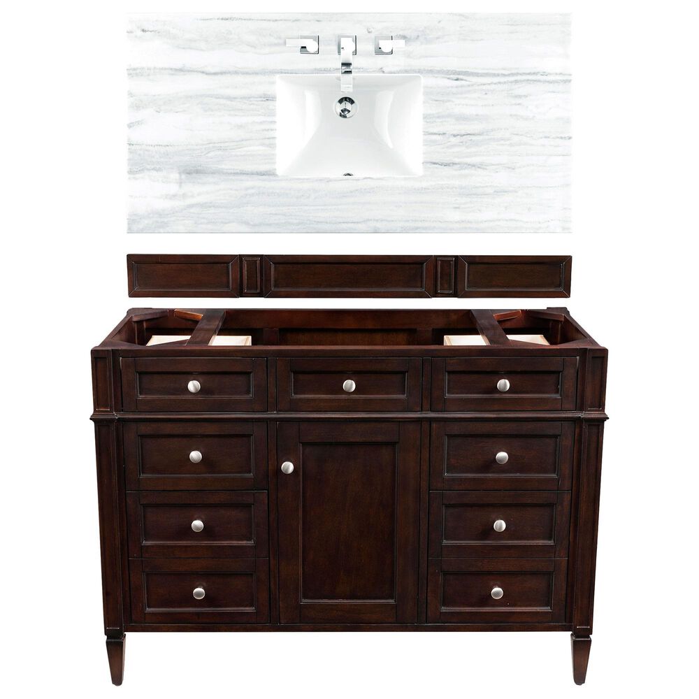 James Martin Vanities Brittany 48" Single Bathroom Vanity in Burnished Mahogany with 3 cm Arctic Fall Solid Surface Top and Rectangle Sink, , large