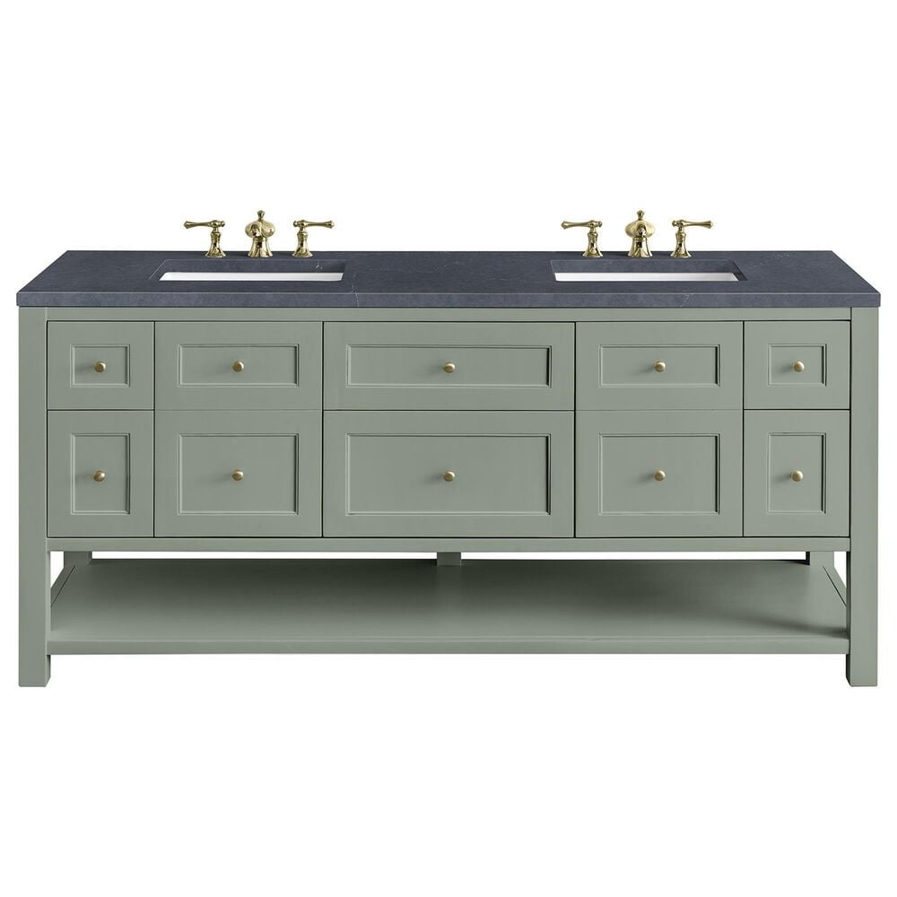 James Martin Vanities Breckenridge 72" Double Bathroom Vanity in Smokey Celadon with 3 cm Charcoal Soapstone Quartz Top and Rectangular Sinks, , large
