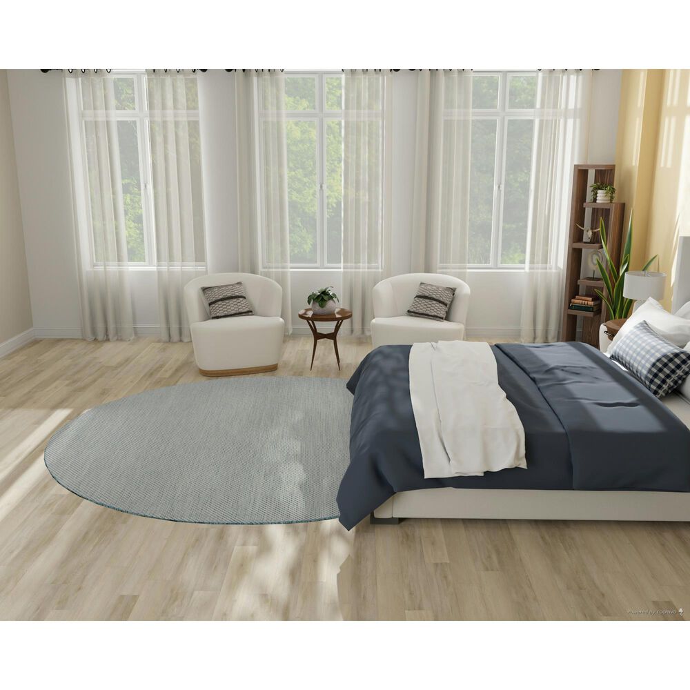 Nourison Courtyard Ivory and Aqua 8&#39; Round Indoor/Outdoor Area Rug, , large