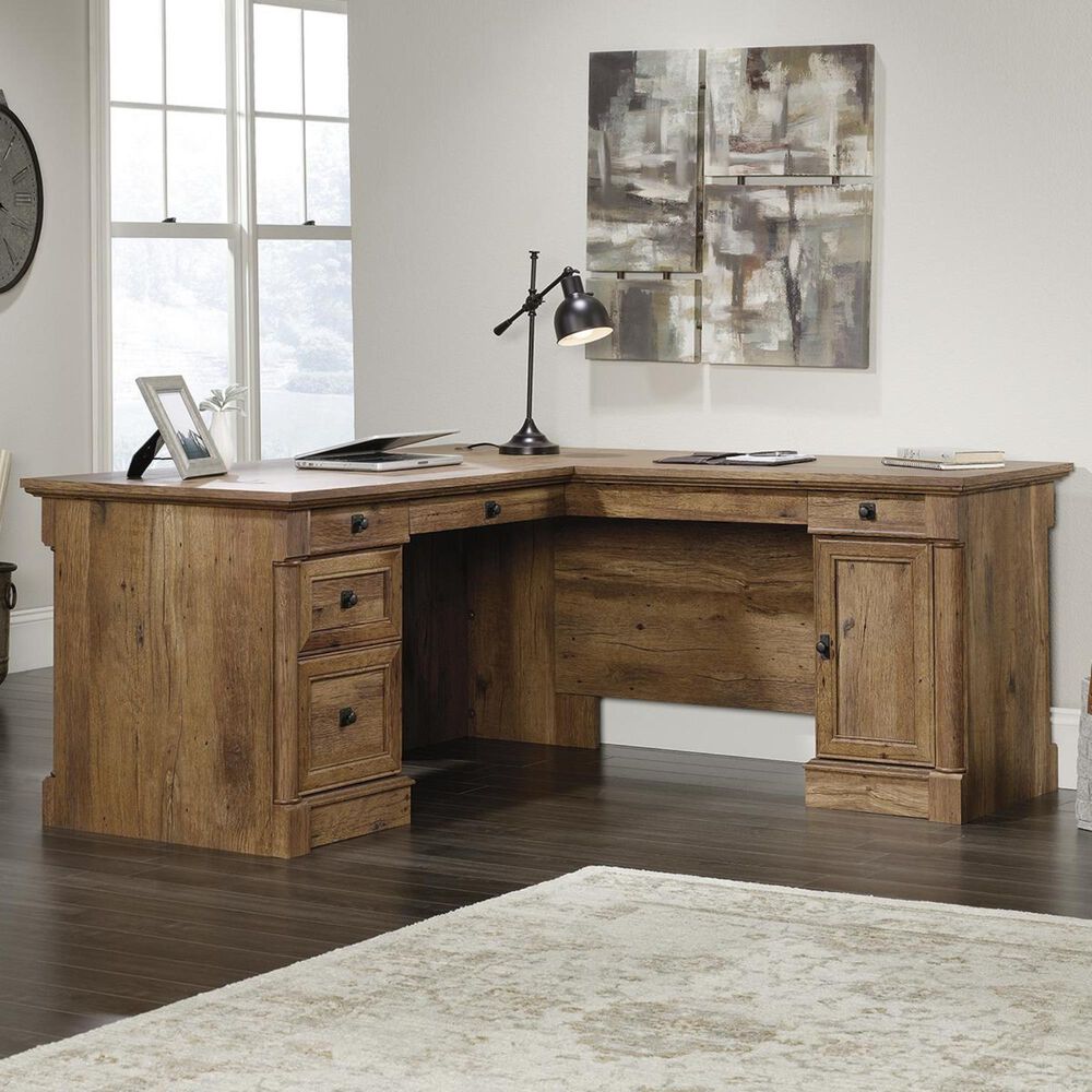 Sauder Palladia L-Shaped Desk in Vintage Oak, , large