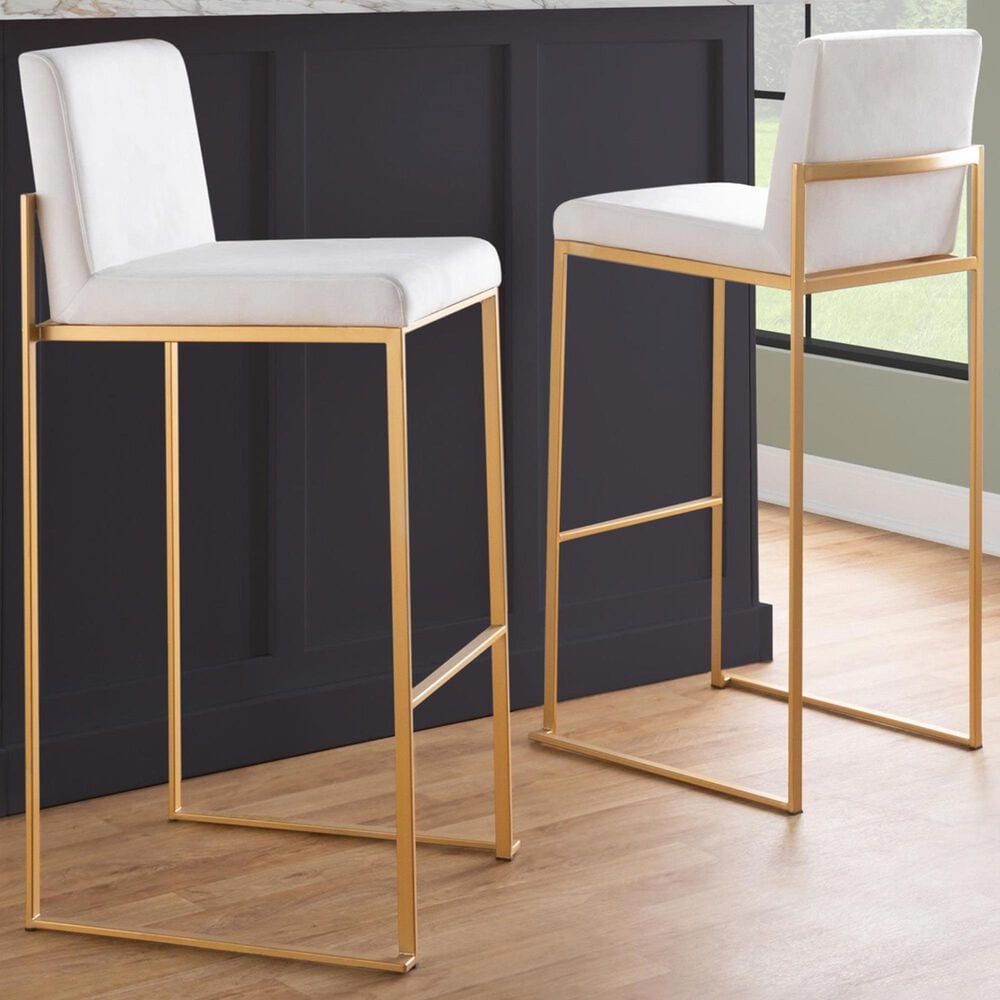 LumiSource Fuji 30" Bar Stool with White Upholstery in Gold (Set of 2), , large