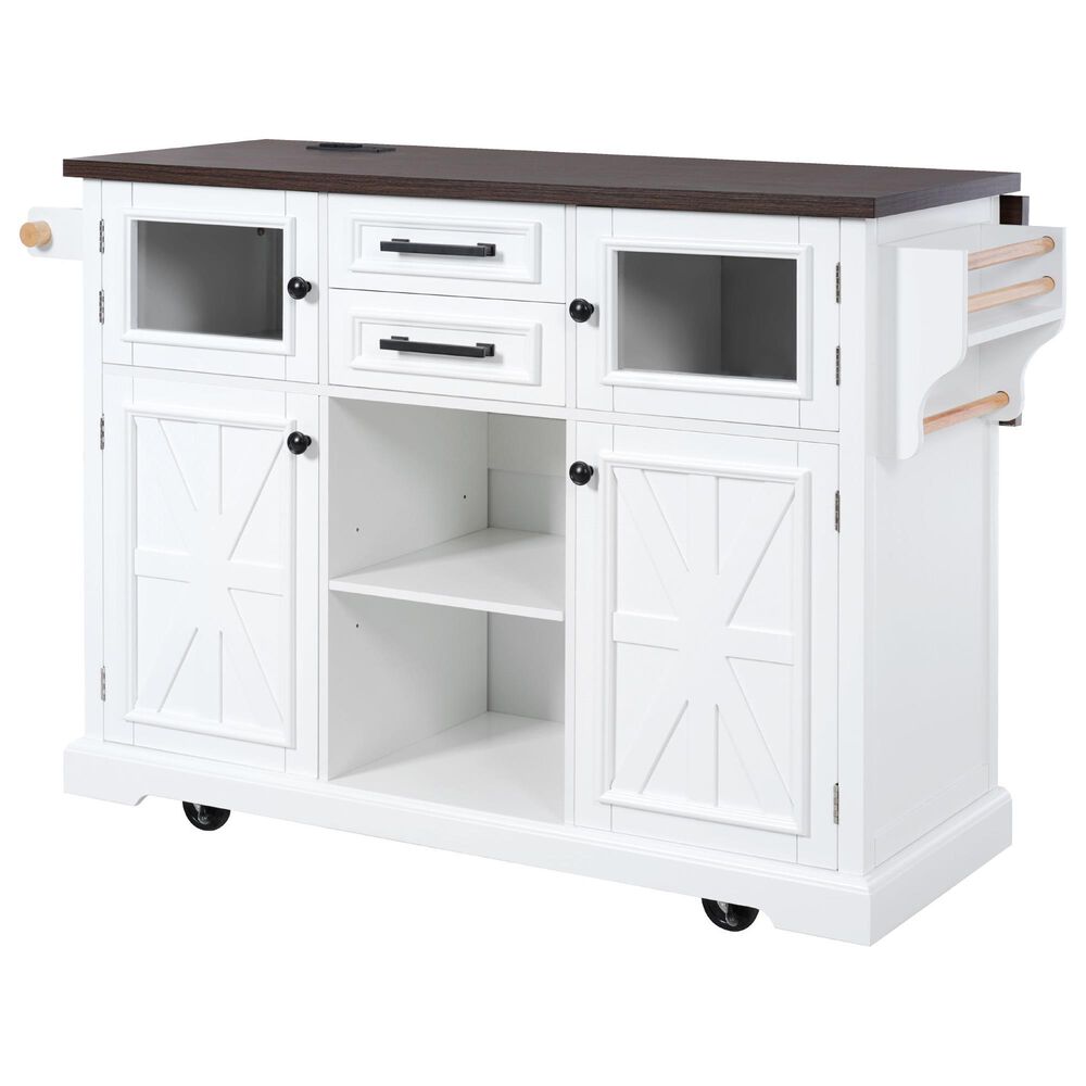 HOMLUX 54.9" Kitchen Island with Drop Leaf in White and Brown, , large