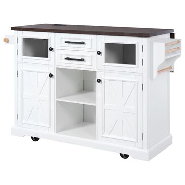 HOMLUX 54.9" Kitchen Island with Drop Leaf in White and Brown, , large