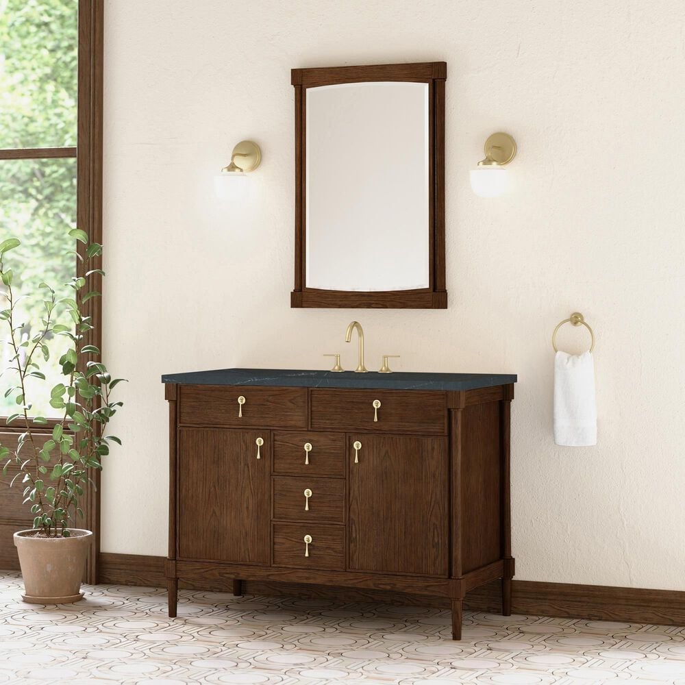 James Martin Kinnsden 48" Single Bathroom Vanity in Sable Oak with 3 cm Charcoal Soapstone Silestone Top and Rectangular Sink, , large