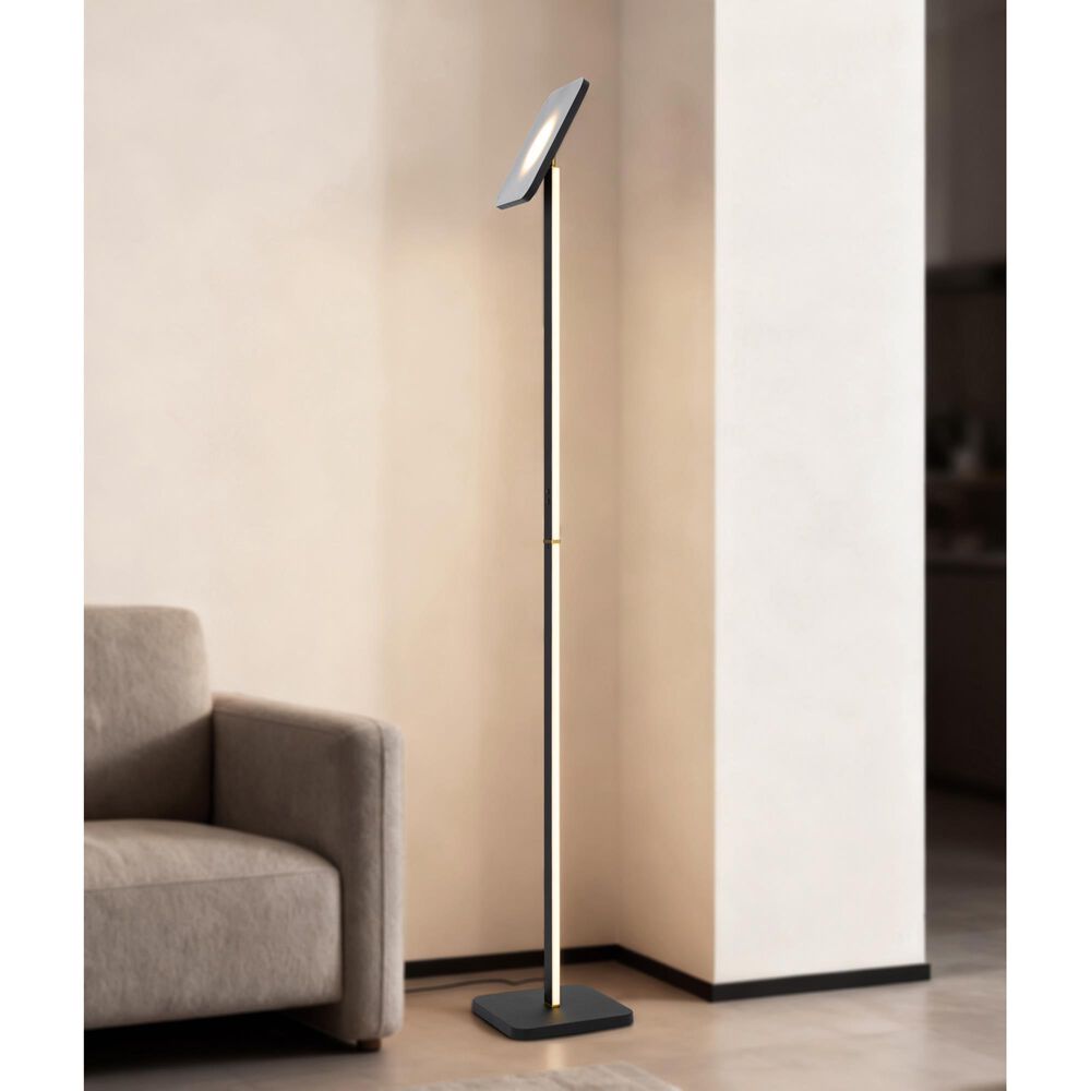 Cal Lighting Stratos Torchiere Floor Lamp in Sand Black and Antique Brass, , large