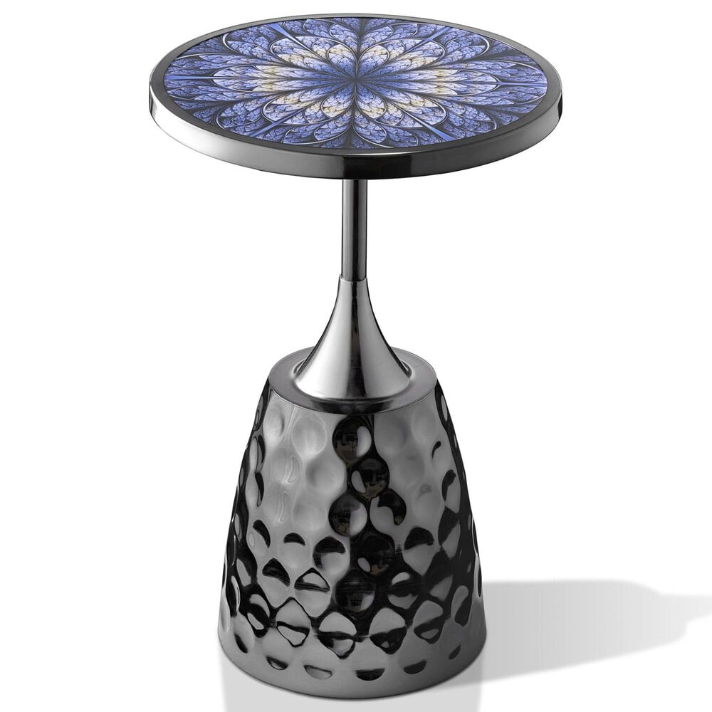 Furniture of America Gleam Round End Table in Black Nickel and Radiating Blue, , large