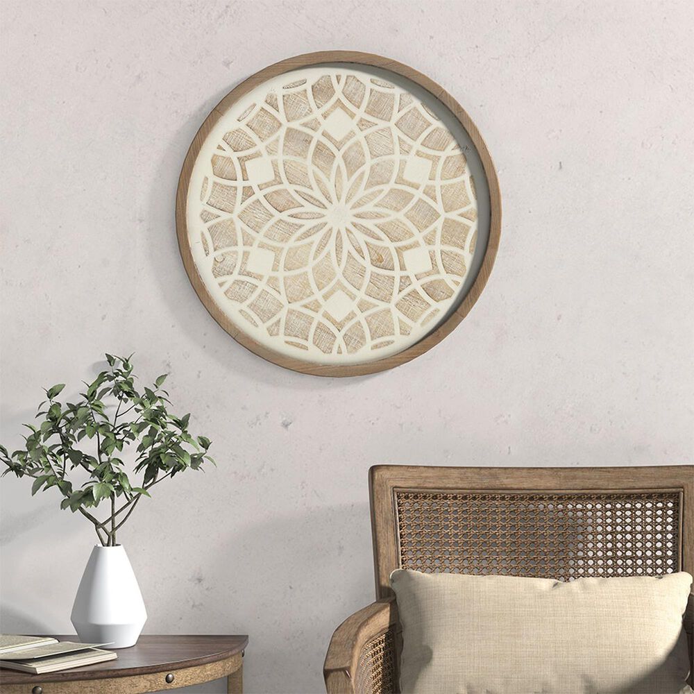 Hampton Park Leah 27&quot; Round Medallion Wall Decor in Natural and White, , large