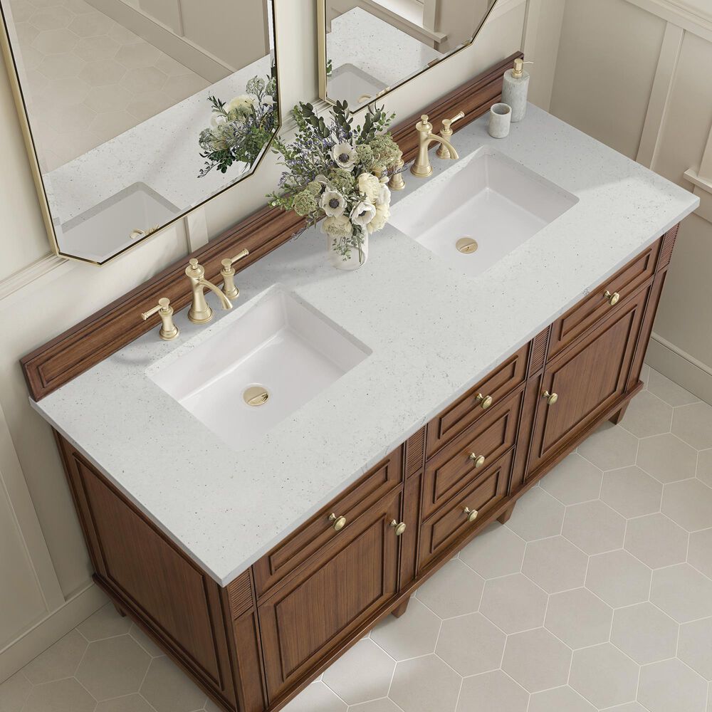 James Martin Vanities Lorelai 60&quot; Double Vanity in Mid-Century Walnut with 3 cm Lime Delight Quartz Top, , large