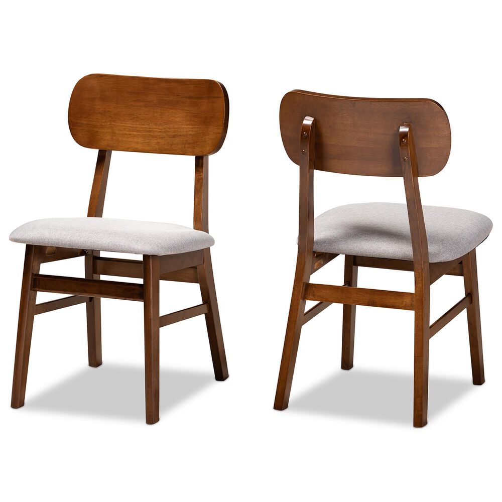 Baxton Studio Euclid Side Chair with Grey Cushion in Walnut Brown (Set of 2), , large