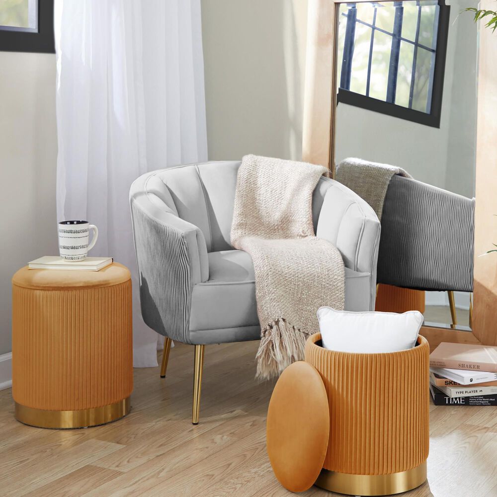 Lumisource Marla 2-Piece Nesting Pleated Ottoman Set in Orange, , large