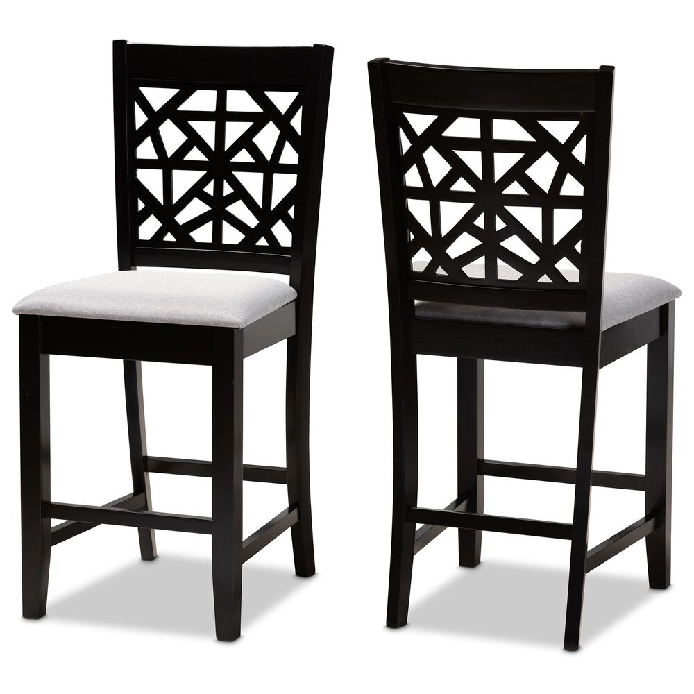 Baxton Studio Devon Counter Height Pub Chair with Grey Cushion in Espresso Brown (Set of 2), , large