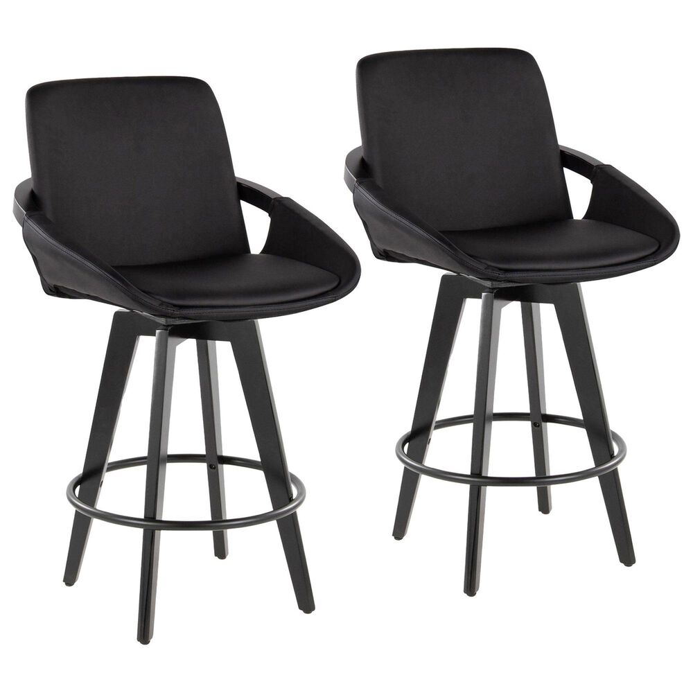 LumiSource Cosmo 26" Swivel Counter Stool with Black Upholstery in Black (Set of 2), , large