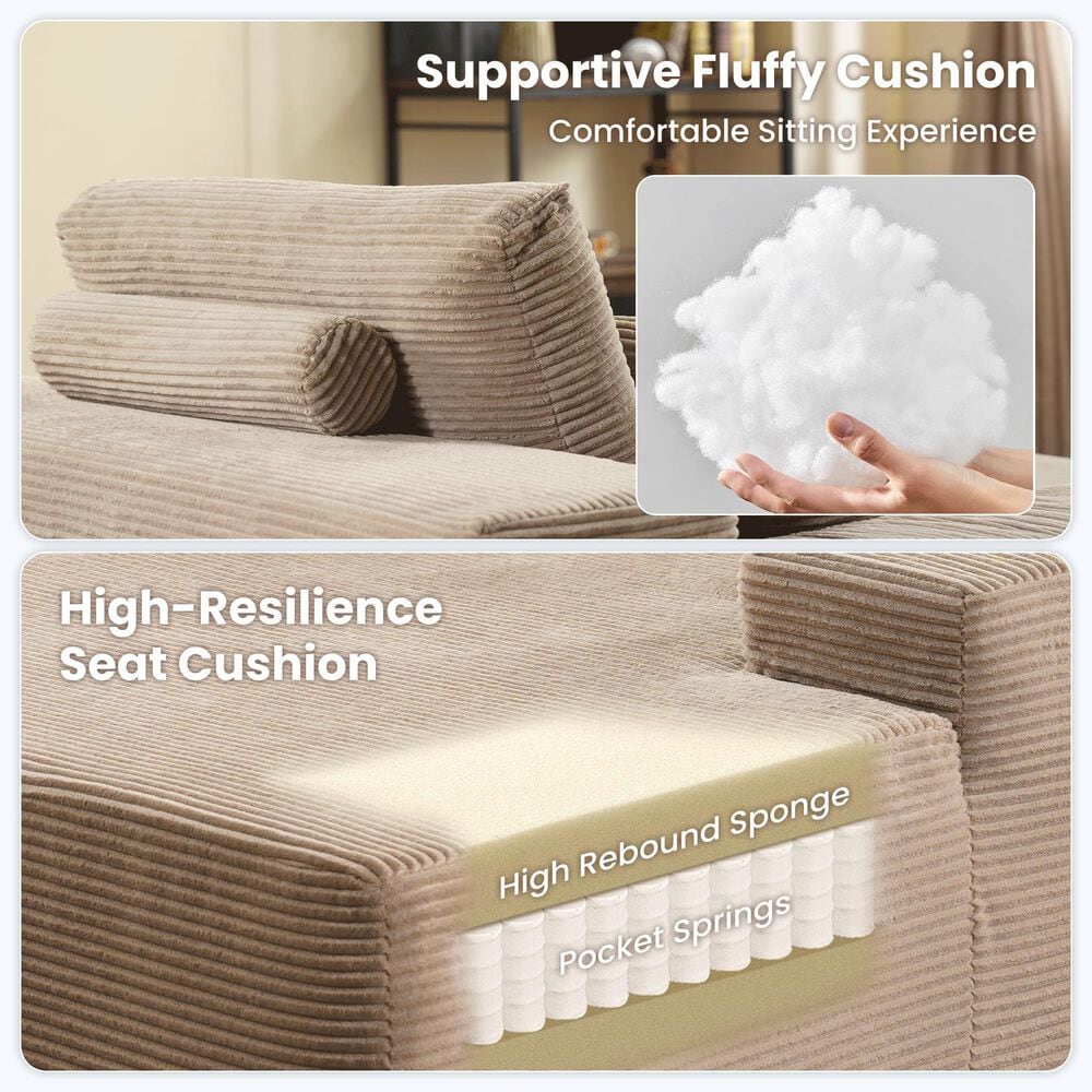 Homlux Oversized Corduroy Chaise Lounge in Camel, , large