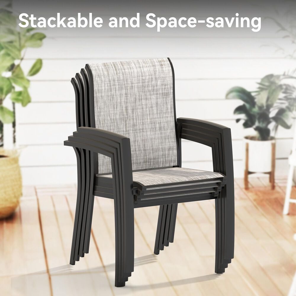Hearth and Haven 5-Pieces Outdoor Dining Set with Stackable Chairs and Round Table in Black, , large