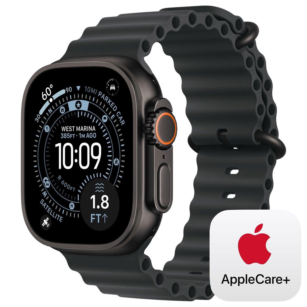 Apple Watch Ultra 3 (GPS+Cellular) 49mm Titanium Case with Ocean Band in Black and 2-Year AppleCare+, , large