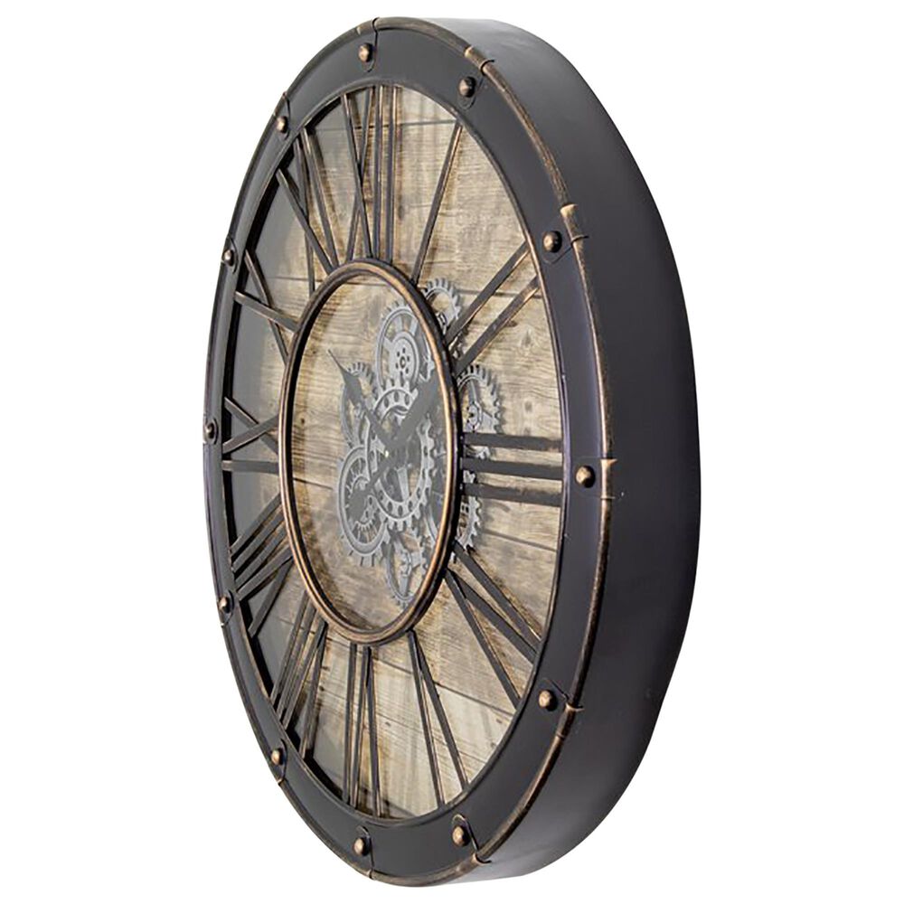 Yosemite Home Decor Venetian Woodgrain Gear Clock in Brown and Bronze, , large