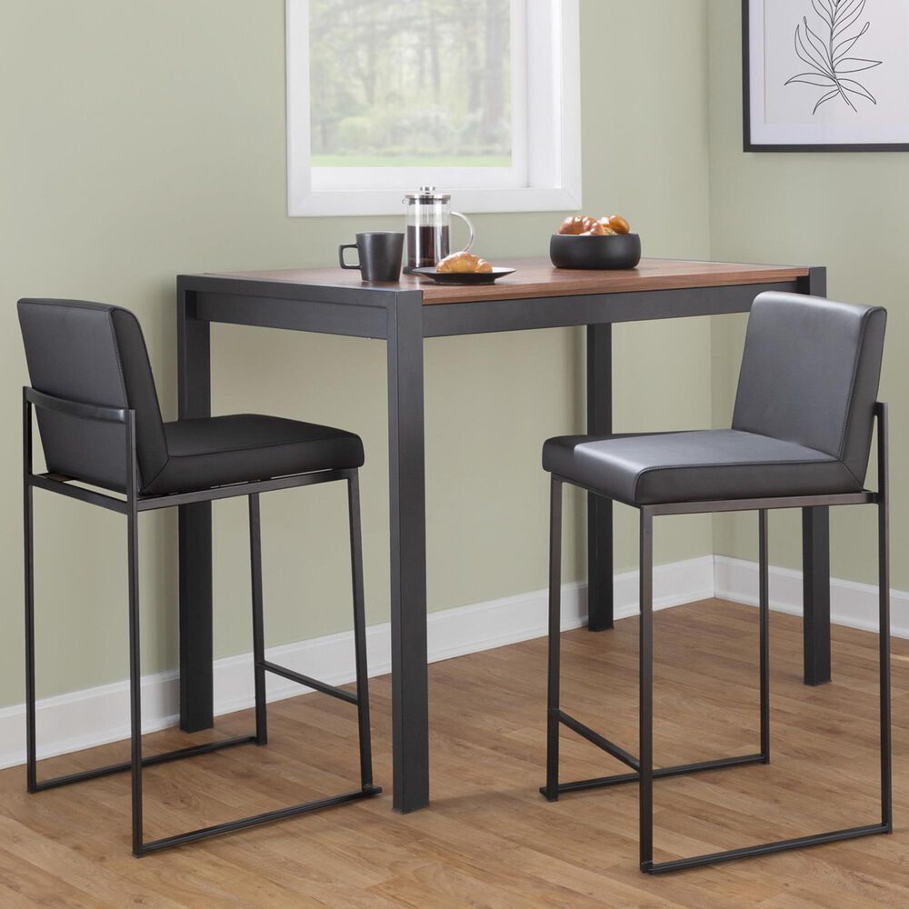 Lumisource Fuji Stackable Counter Stool with Black Faux Leather Cushion in Black &#40;Set of 2&#41;, , large