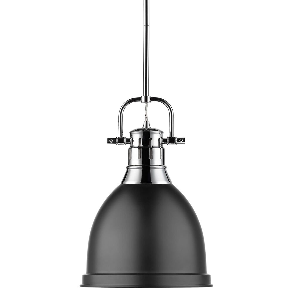 Golden Lighting Duncan Small Pendant in Matte Black with Rod in Chrome, , large