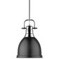 Golden Lighting Duncan Small Pendant in Matte Black with Rod in Chrome, , large