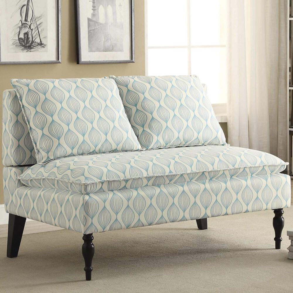 Accentric Approach Accentric Accents Upholstered Back Bench in Pattern Blue, , large