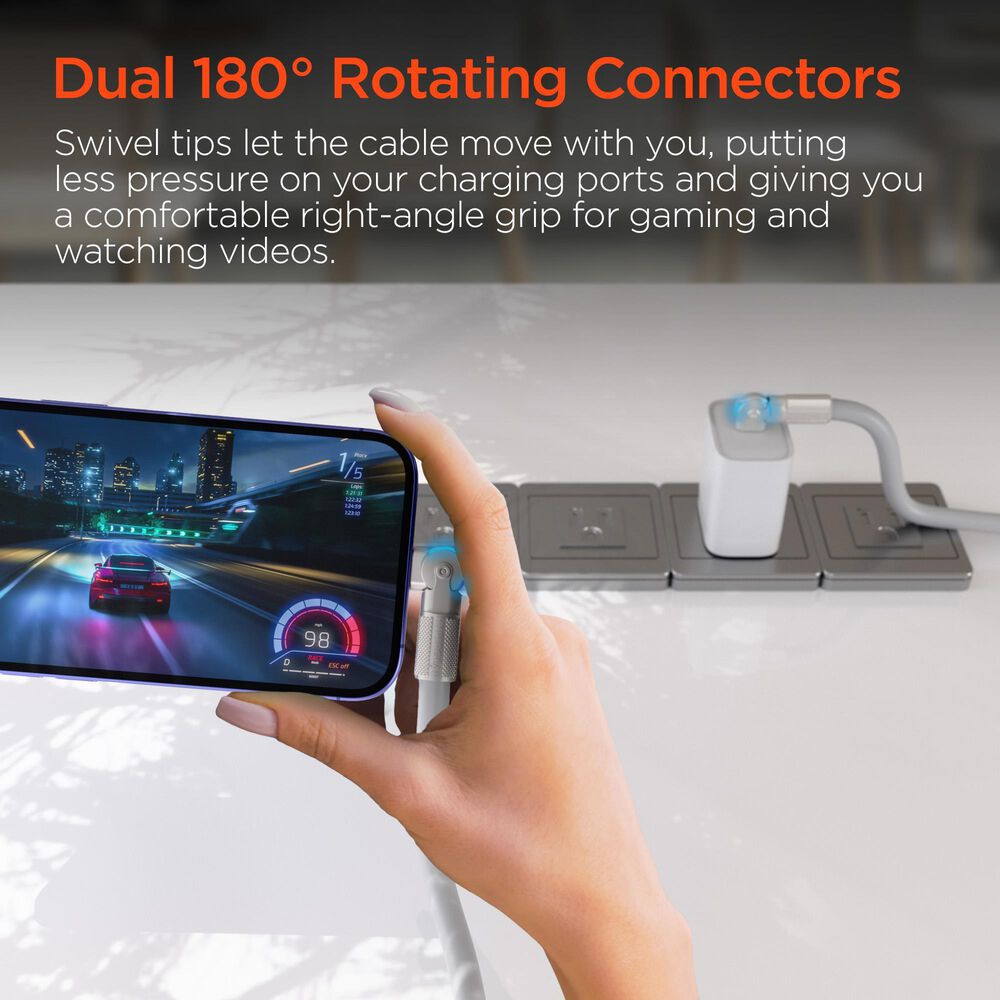 Hypercel Chunky 180 Degrees 6' USB-C to USB-C Cable in White, , large