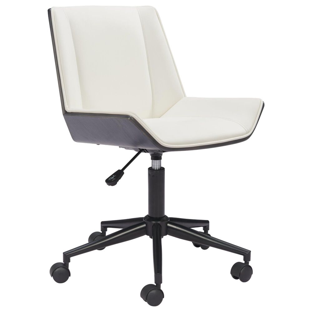 Zuo Modern Maker Office Chair with White Faux Leather in Black, , large