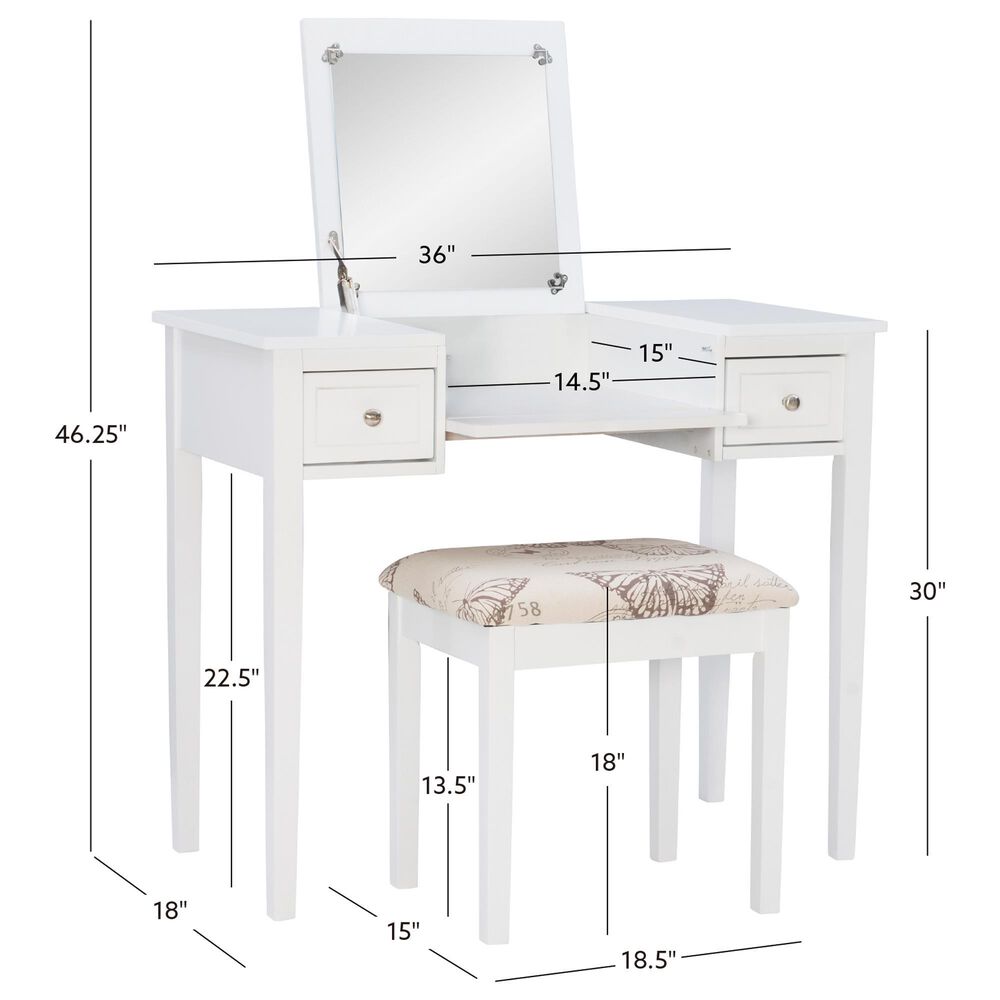 Linon Home Decor Virginia Vanity with Stool in White, , large