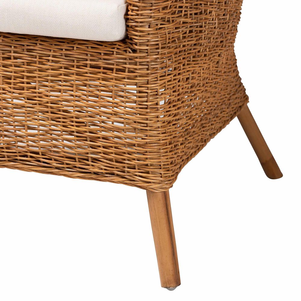 Baxton Studio Terra Arm Chair with Light Honey Rattan in White, , large