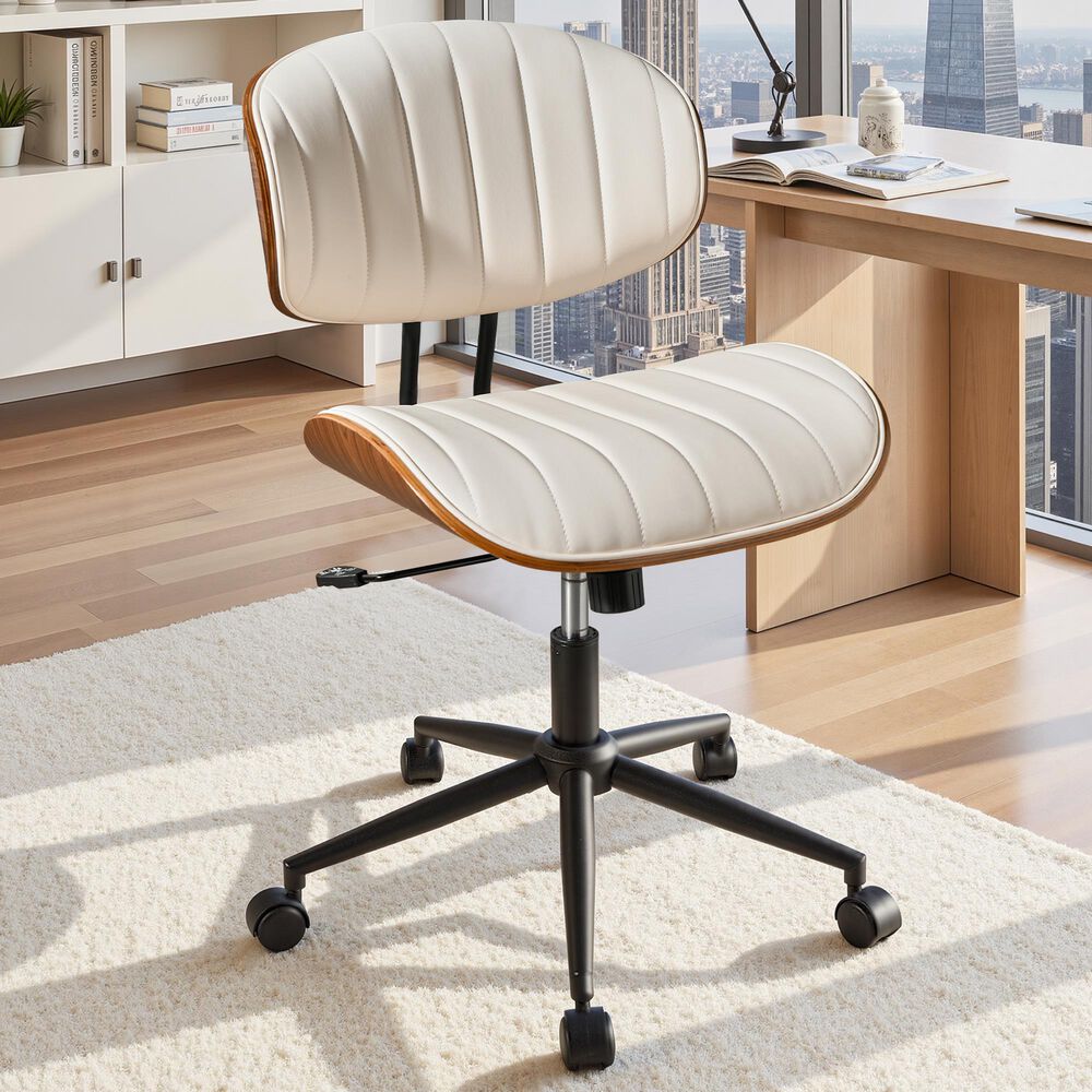 HOMLUX Ergonomic Swivel Office Chair with Vertical Channel-Tufted Cushion in White, , large