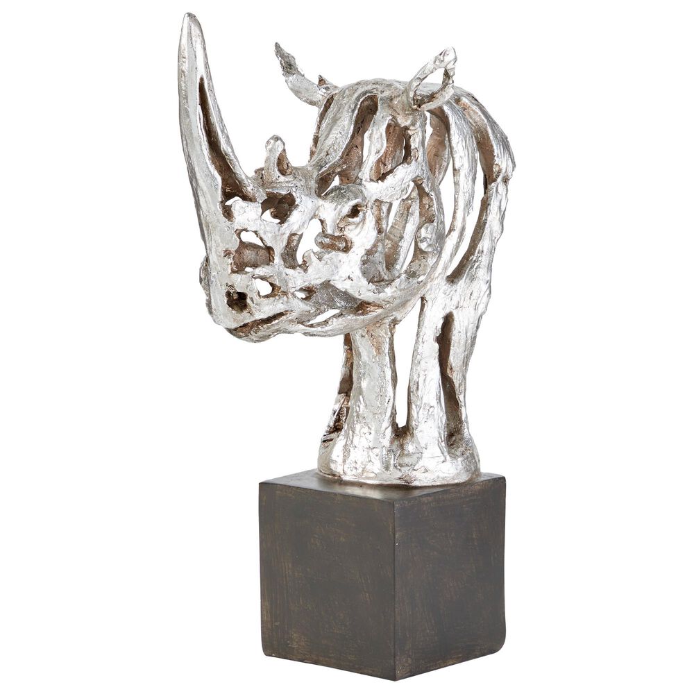 Maple and Jade 17" Eclectic Rhino Head Sculpture in Silver and Black, , large
