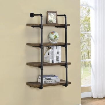 Pacific Landing Wall Shelf in Rustic Oak and Black, , large