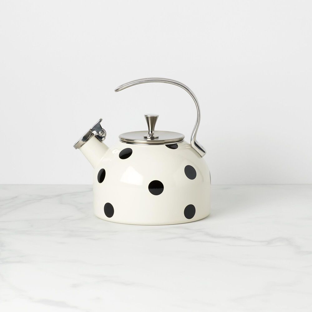 Kate Spade New York Metal Scatter Dot Kettle in Black and White, , large