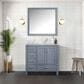 Lexora Home Jacques 36" Right Offset Single Bathroom Vanity in Dark Grey with 2 cm White Carrara Marble Top and Rectangular Sink, , large