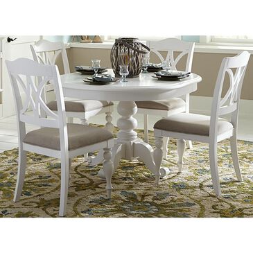 Belle Furnishings Summer House 5-Piece Pedestal Table Set in Oyster White, , large
